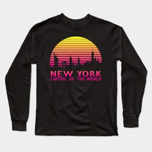 New York Capitol Of The World  80s Tropical Sunset Long Sleeve T-Shirt